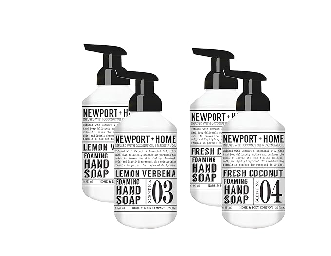 Newport Home Foaming Hand Soap 4 pack 20oz bottles Lemon Verbena and Fresh Coconut scents from Home and Body Company