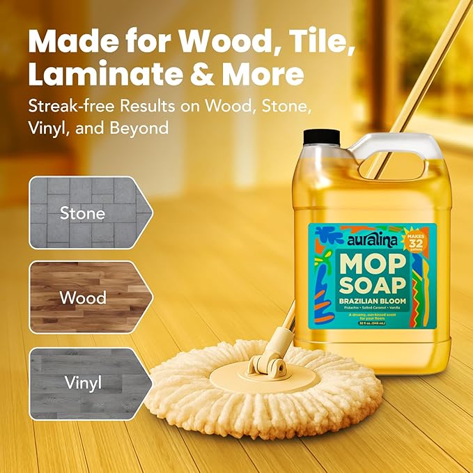 Luxury Mop Soap for Floor Cleaning - Highly Scented Brazilian Waves Concentrated Formula - Best Smelling Floor Cleaner for Mopping Tile Wood &amp Laminate - R&ampW - No Residue Pet Safe (32oz)