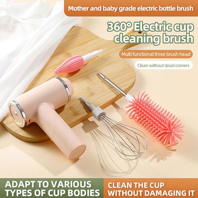 Electric Infant Bottle Brush Set Pace Motor 360 Rotation Silicone Bristles 12Inch Profound Cleanser Rechargeable