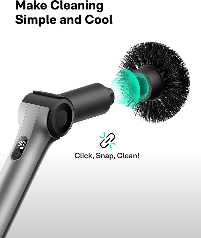 HOTO Flexi™ Cordless Electric Spin Scrubber Adjustable Angle Extendable Handle Smart Display IPX7 Waterproof Powerful Cleaning Scrubber with 8 Replaceable Brush Heads for Bathtub Bathroom Tile