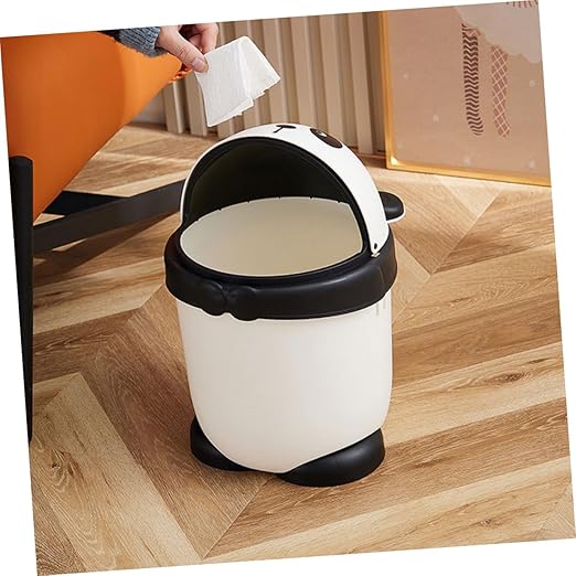 Cartoon Panda Trash Can with Cover for Small Compact Garbage Bin with Odor Prevention Cute Animal Wastebasket for Office Kitchen Bedroom Use