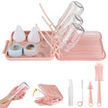 Baby Bottle Brush Set-6 in 1 Bottle Brush Cleaner with Silicone Bottle BrushDrying RackNipple BrushStraw BrushSoap Dispenser&ampStorage Box-Baby Essentials Gifts for Home&ampTravel(Pink)