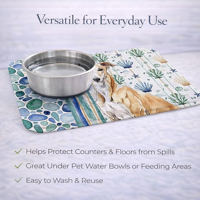 Caroline's Treasures Fawn Greyhound Coastal Sea Glass Dish Drying Mat Absorbent Dish Drying Mat Pad for Kitchen Counter Dish Drainer Mat for Countertop 14 x 21 Multicolor