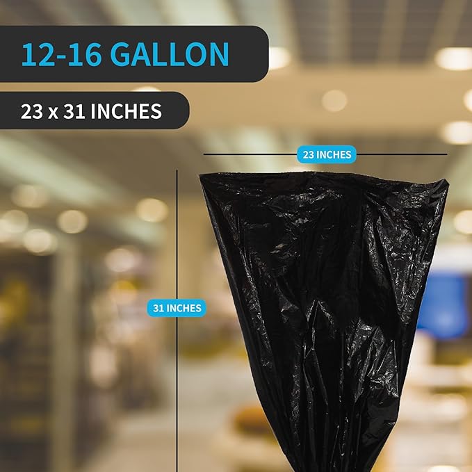 Home and Kitchen Durable Black Trash Bags 12-16 Gallon Strong and Puncture Proof Resins 0.8 Mil Thick Standard Wastebasket Size 23 x 31 Extra Tall Office and Food Waste 250 Count