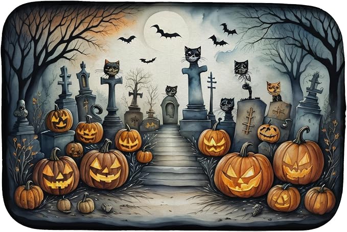Caroline's Treasures DAC2271DDM Cat Cemetery Spooky Halloween Dish Drying Mat Absorbent Dish Drying Mat Pad for Kitchen Counter Dish Drainer Mat for Countertop 14 x 21 Multicolor