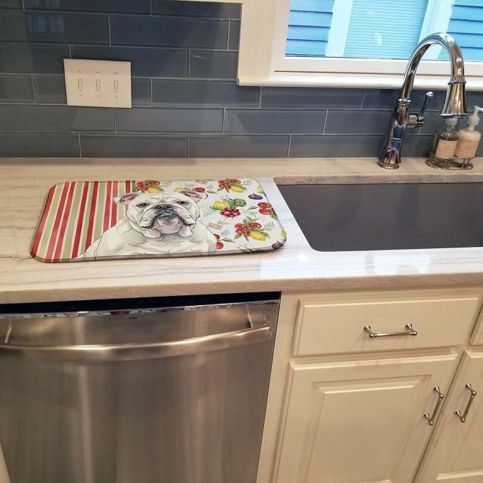 Caroline's Treasures White English Bulldog Vegetables Dish Drying Mat Absorbent Dish Drying Mat Pad for Kitchen Counter Dish Drainer Mat for Countertop 14 x 21 Multicolor
