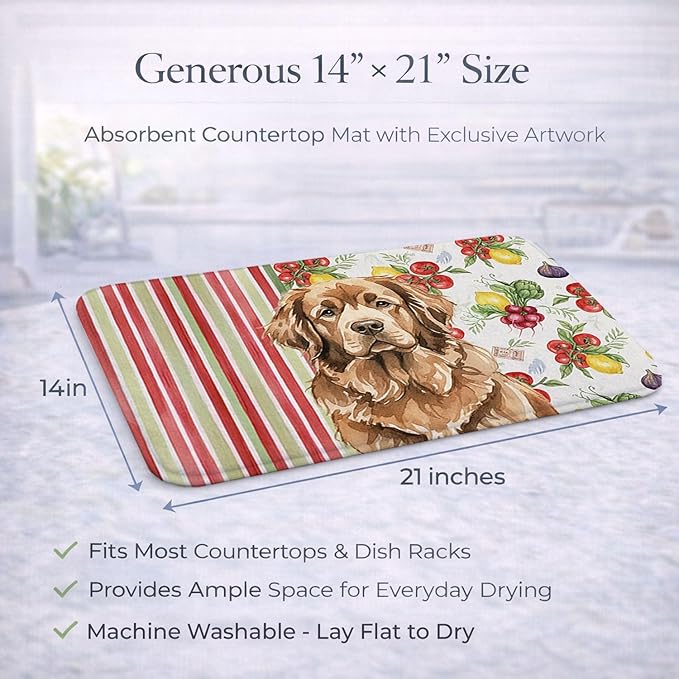 Caroline's Treasures Brown Newfoundland Vegetables Dish Drying Mat Absorbent Dish Drying Mat Pad for Kitchen Counter Dish Drainer Mat for Countertop 14 x 21 Multicolor