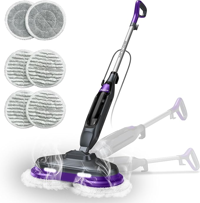 Scrub &amp Steam Mop with Rotating Mop Pads 4 Cleaning Modes &amp LED Headlights 6 Scrub Pads Large Tank Swivel Steering All-in-One Hard Floor Cleaner