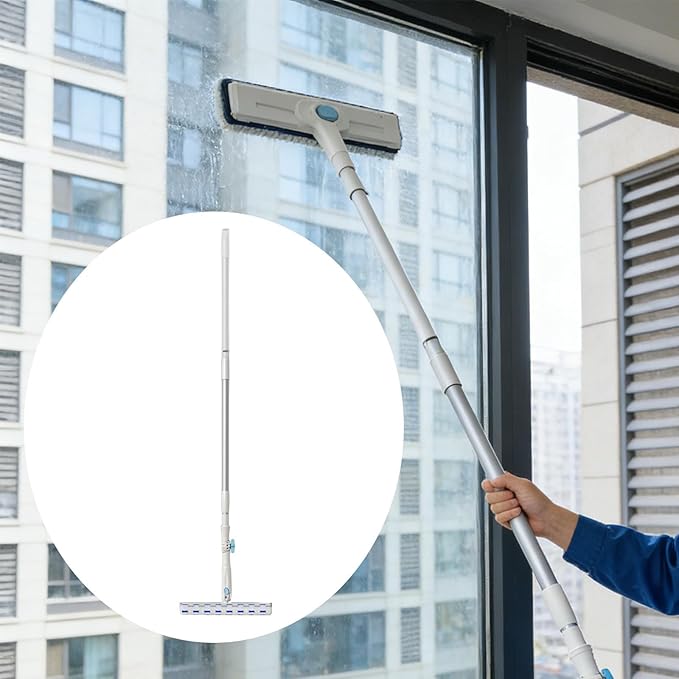 Window Cleaner with Extension Pole Glass Clean Tool Portable Duster Rotatable