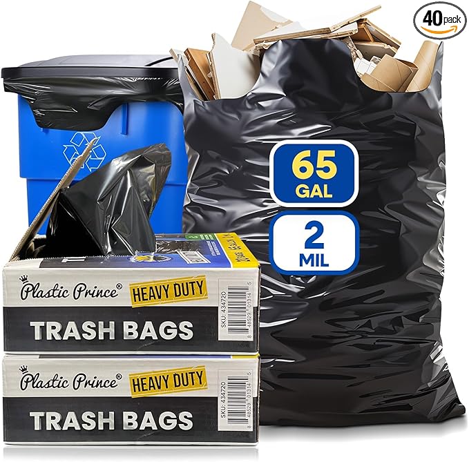 55-65 Gallon Trash Bags with Flap Ties 2 Mil Heavy Duty Fits Rubbermaid Brute Rollout 32-55 Gal Trash Cans 43 x 49 Large Durable Garbage Trash Can Liners Black 40 of Pack