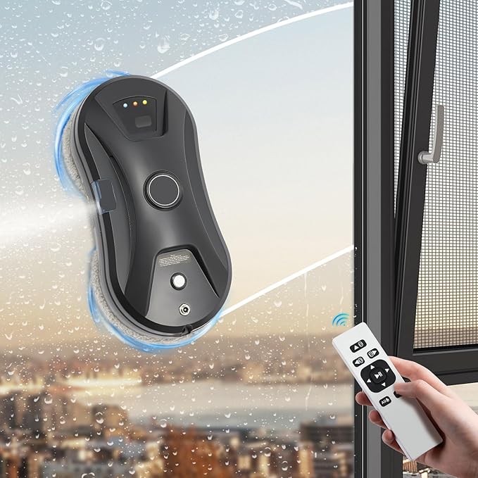 Electric Window Cleaner Robot 2800Pa Suction Automatic Glass Cleaning with Remote Control 35ML Water Tank Safety Rope for Home Office