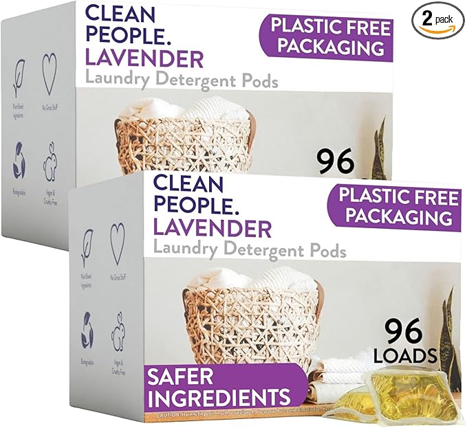 The Clean People Laundry Detergent Pods - Hypoallergenic Laundry Pods - Ultra Concentrated Recyclable Packaging Stain Fighting - Lavender 192 Pack