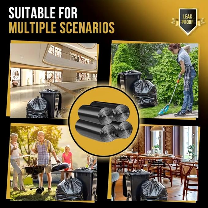 50 55 60 Gallon Trash Bags 100 Count High Density Garbage Bags Recycling Trash Can Liners Sturdy &amp Tear-Resistant Large Black Bag for Kitchen Yard Outdoor Commercial Use Lawn Leaf Waste Bags