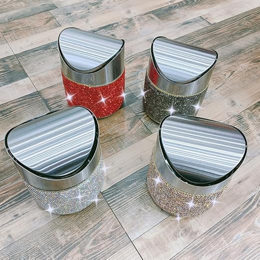 Trash Can Wastebasket – Garbage Container Bin Waste Basket Crystal Rhinestone Bedazzled Glitter Deco Vanity Home Office Desk Perfect for Vanity and Small Items -White