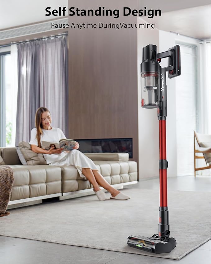 Cordless Vacuum Cleaner 75Mins/55KPa/650W Self-Standing Stick Vacuum Cleaners for Home Rechargeable Lightweight Anti-Static&ampAnti-Tangle Brush for Hard Floor Carpet Hardwoods Pet Hair