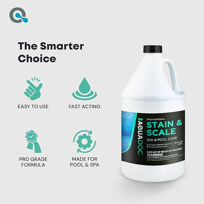AquaDoc Pool &amp Spa Stain and Scale Control for Hot Tubs - 64oz - Pool Stain Remover That Helps Prevent &amp Remove Calcium Iron Copper &amp Rust Buildup - Made in USA