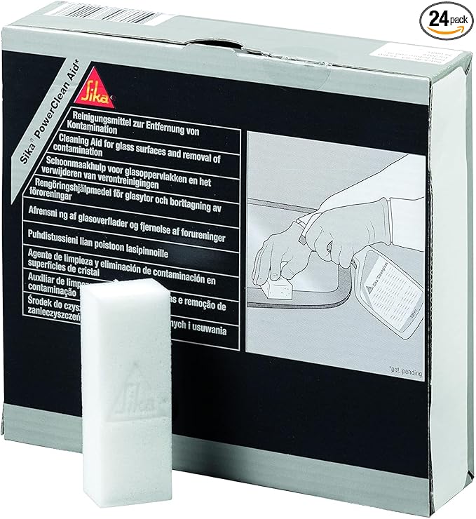 SIKA - Cleaner for Glass - Sika PowerClean Aid - White - Cleans Glass Surfaces Gently - Removes Contamination and Hard-to-Remove Materials - 24 Pads