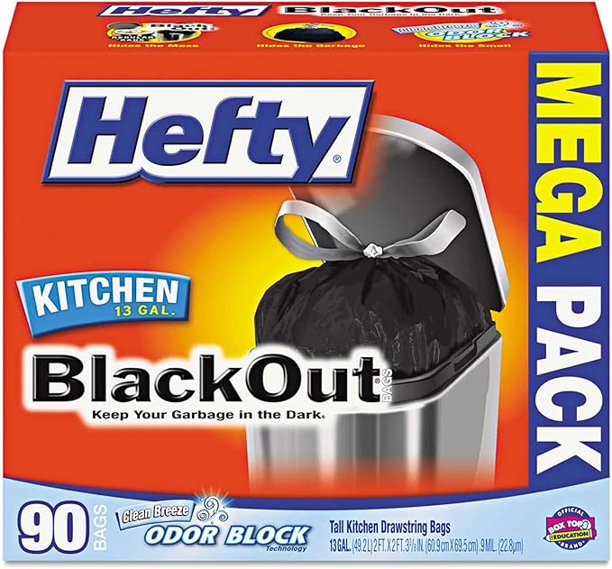 Hefty Strong Tall Kitchen Drawstring Trash Bags White 13 Gal 0.9 Mil 90/Box