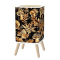 Small Trash Can with Lid Mushroom Seamless Boho Black Brown Mushroom Forest Vintage Mushrooms 2.6 Gallon/10L Garbage Can Waste Bin with Pop-Up Lid Wood Legs Wastebasket for Bathroom Kitchen Bedroom