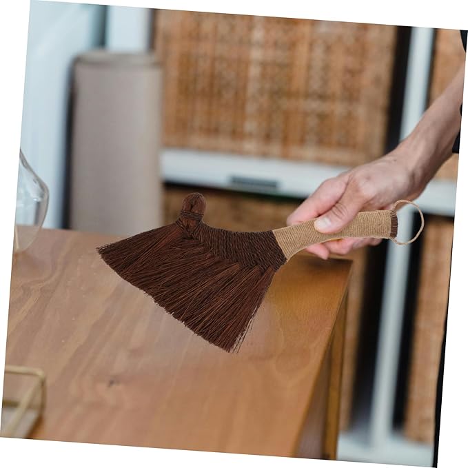 KICHOUSE Handheld Desktop Broom Indoor Dust Mop for Corner Cleaning Natural Straw Soft Bristles for Office Home Kitchen