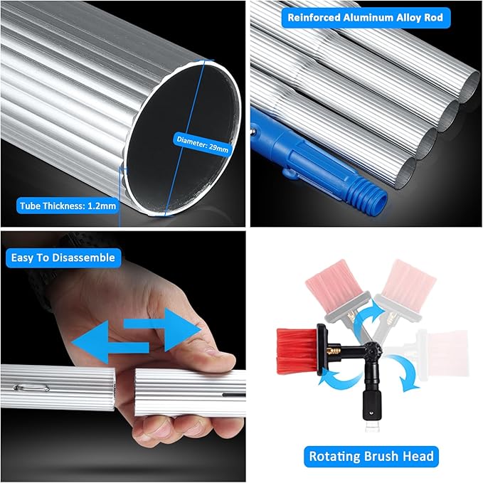 Solar Panel Cleaning Brush and Pole Kit with 5 12m Water Fed Pole 30/50cm Water Brush Outdoor Window Cleaning Tools for Water Fed Pole Window Cleaning