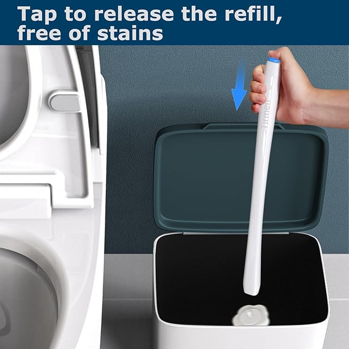 Disposable Toilet Brush: Toilet Bowl Brush and Holder Set with 24 Wand Refills Upgraded Handle 2X Cleaners Toilet Cleaning System with Storage Caddy for Sink Bathtub Floor Drain (2 Sets Blue)