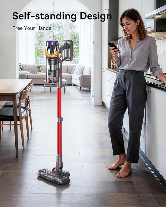 Cordless Vacuum Cleaner Upgraded 55KPA 650W 70Mins Stick Vacuum with Hurricane Mode Self-Standing Touch Screen 1.8L Dust Cup Anti-tangle Wireless Vacumm Vacuum Cleaners for Home/Pet Hair/Carpets