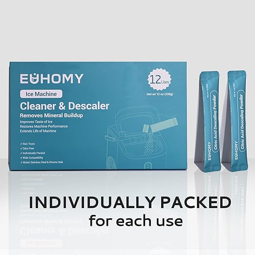 EUHOMY Ice Maker Cleaner &amp Descaler | 12 Use &amp Individually Packed for Each Use | Ice Machine Cleaner with Organic Citric Acid Descaling Powder Compatible with All Brands