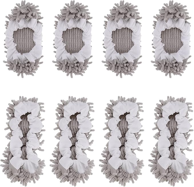 8 Pcs Mop Slippers Socks Floor CleaningMicrofiber Shoe Covers dust Washable Reusable for Woman Man House Kitchen (Grey)