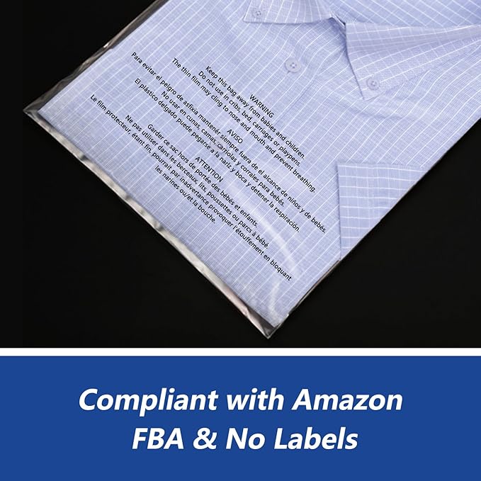 10 x 13 (1000 Count) - Clear Poly Bags with Suffocation Warning Self Seal for Packaging Shirts Clothing &amp FBA - Permanent Adhesive