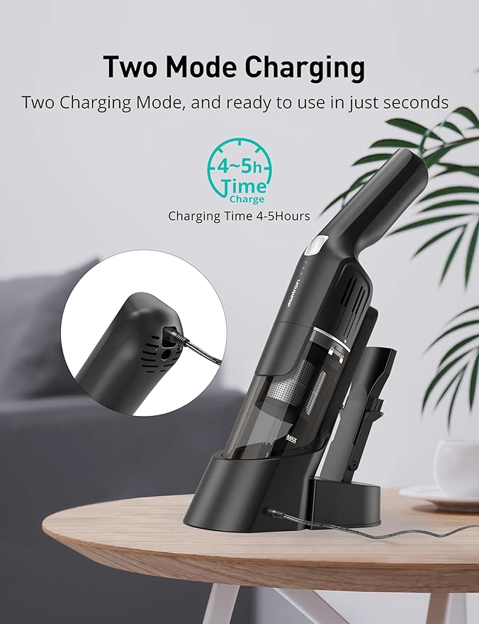 Aspiron Cordless Handheld Vacuum 24KPA Powerful Car Vacuum 2-Speed 2 Charging Methods Wireless Charger Ergonomic Handle Portable Rechargeable Vacuum Cleaner for Car Home Black Grey
