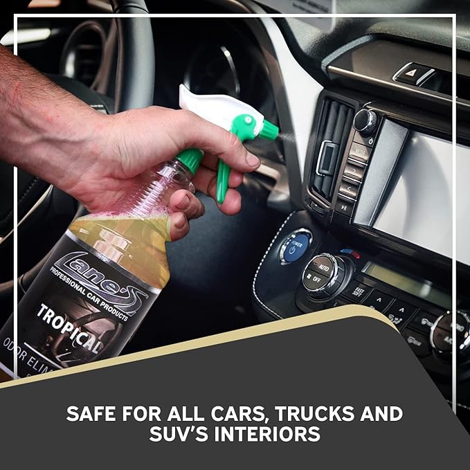 Lane's Premium Car Air Fresheners - Tropical Odor Eliminator Scent - 32oz Eliminate Bad Odors of Pet &amp Food From Car Interior Leather Carpet Upholstery Great For Cars Trucks SUVs RVs &amp Mo