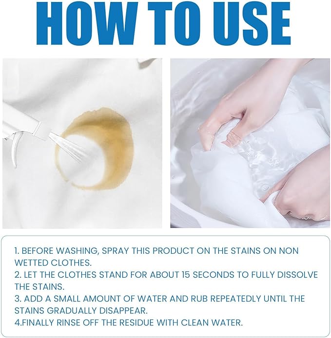 Clothing Emulsifier Stain Remover300ML/10 FL.OZNon-Ionic Laundry Pre-TreatmentMild Formula Powerful Stain Removal No Damage to Clothes (3)