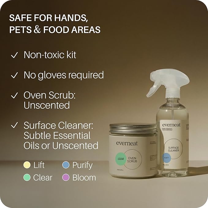 Everneat Oven Cleaning Kit: Natural Oven Cleaner and Kitchen Cleaner | Heavy Duty | Grill Cooktop &amp Rack | Fume-free &amp Safe to Clean All Ovens (Purify) | Non-toxic | Refillable Plastic Jar &a