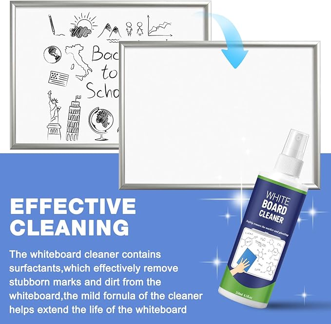 6 Pack Whiteboard Cleaner Spray 8.5oz Dry Erase Board Cleaner with 4 Cloths Non Toxic Dry Erase Cleaner Removes Stubborn Marks from Whiteboards