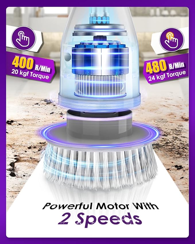 Electric Spin Scrubber Cordless Shower Spin Scrubber with 7 Brush Heads Adjustable Extension Arm 2 Speeds Household Cleaning Brush Bathroom Scrubber Power Spin Scrubber for Car Grout Sink Tub
