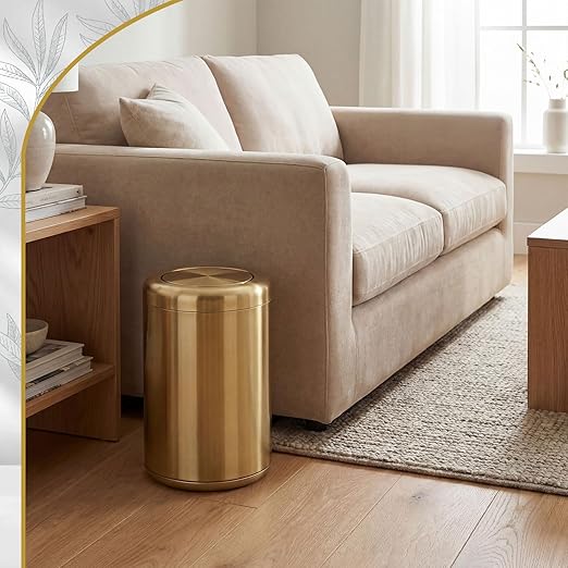 Maxdot 8 L/ 2.1 Gallon Gold Bathroom Trash Can with Flipping Lid Small Stainless Steel Garbage Bin Bathroom Trash Can Bin for Office Living Room Kitchen Bedroom Hotel