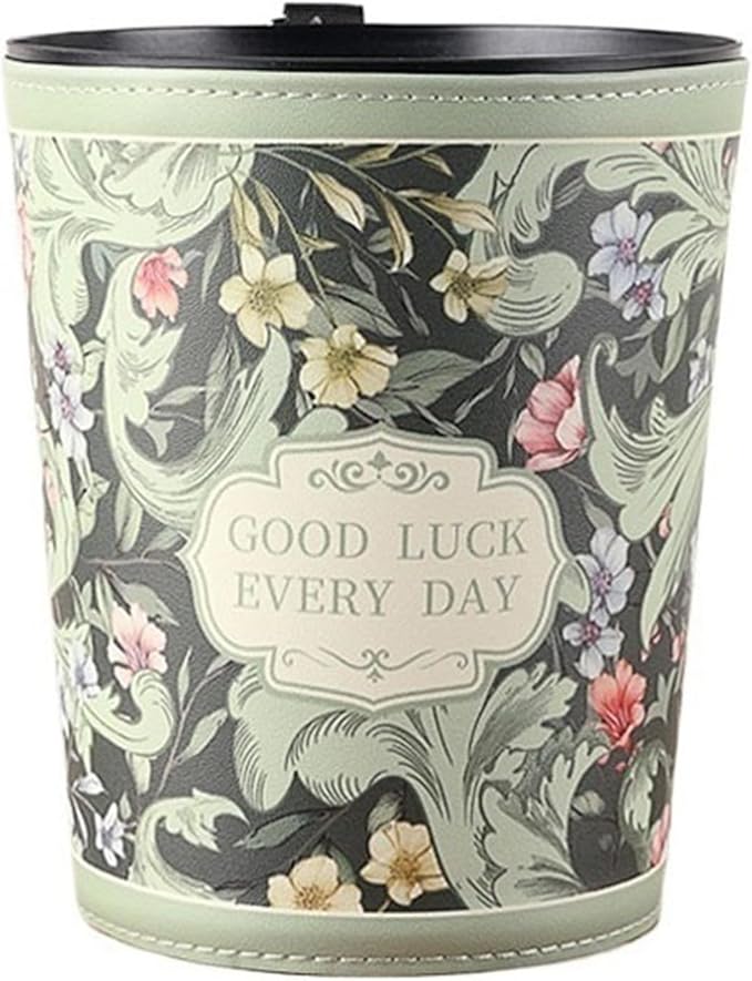 Indoor Trash Can Small Desktop Trash Can Open Top Round Trash Bin Vintage Leather Wastebasket with Plastic Inner Bin for Living Room Bedroom Office Garbage Can(Green)