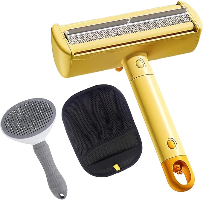 Roller Pet Hair RemoverSelf Cleaning Shedding BrushCat Brush for Shedding Pet Hair Removal Glove for Dogs &amp Cats Gently Remove Fur from Furniture Laundry Carpet &amp Car Seats3 Piece Set (
