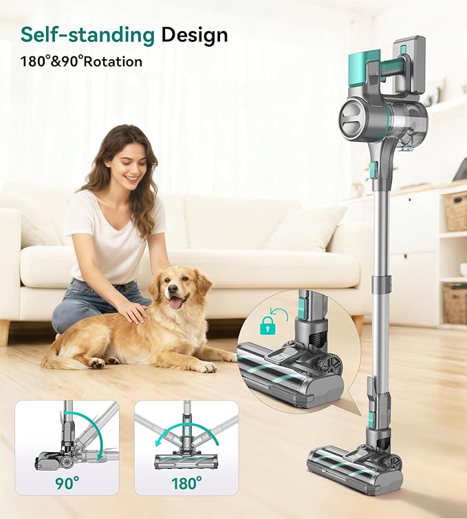 S10K Cordless Vacuum Cleaner 55Kpa 60mins Lightweight Stick Vacuum with Powerful Suction for Home Rechargeable Self-Standing Handheld Vacuum Cleaners for Hardwood Floors Carpets Pet Hair