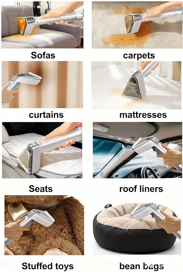 Portable Carpet Upholstery &amp Area Rug Cleaner with Pet Mess Toolfor Pet Stains Furniture Sofa Stairs &amp Car Deep Cleaning with Dual Brush Heads &amp Cleaning SolutionGrey