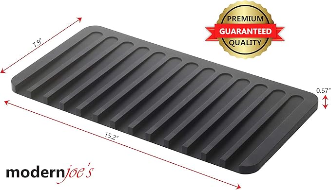 Self-Draining 2 in 1 Silicone Drying Mat and Trivet by Modern Joe's. Premium Space Saving Dish and Glassware Silicone Mat. Made from Food-grade Dish Washer Safe and Heat Resistant (Black)