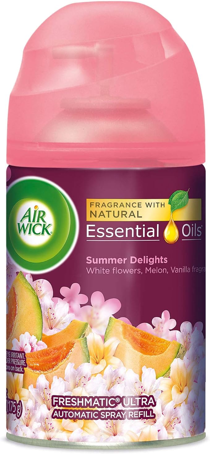 Air Wick Life Scents Automatic Air Freshener Spray Summer Delights with White Flowers Melon &amp Vanilla Scent 6.17 oz (Pack of 3)