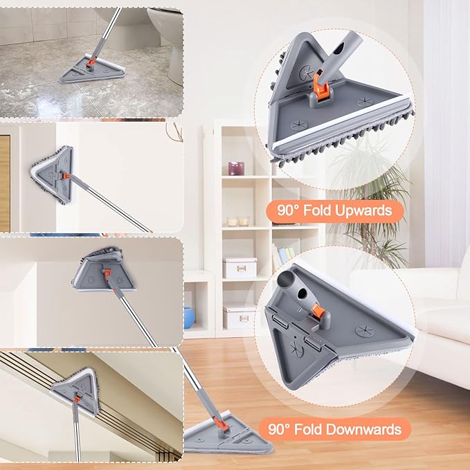 Adjustable Baseboard Cleaner Tool with 81.5'' Handle 360° Rotatable Wall Cleaner Mop 180° Flipping Ceiling Cleaning Mop Tool with 2 Mops 8 Reusable Pads for Walls Baseboard Window Floor