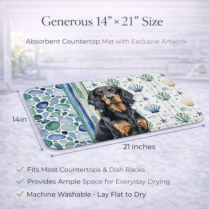 Caroline's Treasures Gordon Setter Coastal Sea Glass Dish Drying Mat Absorbent Dish Drying Mat Pad for Kitchen Counter Dish Drainer Mat for Countertop 14 x 21 Multicolor