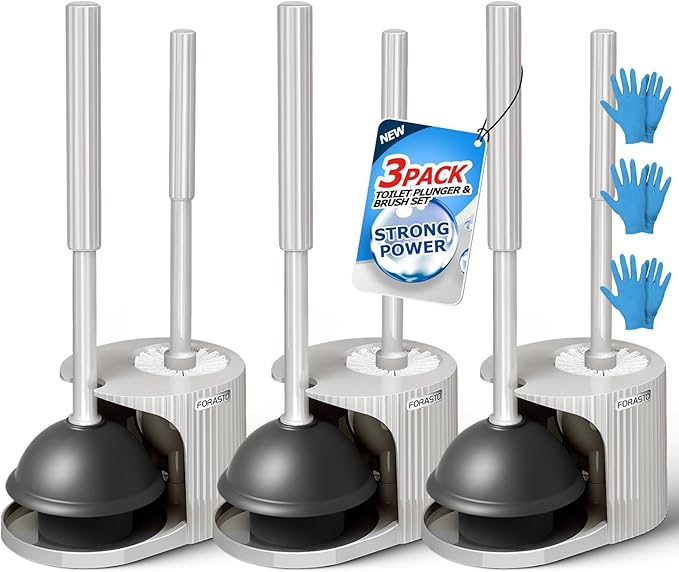 3Pack 2 in 1 Toilet Brush and Plunger Set Extended Handle PlungerToilet Bowl Brush Plunger SetBathroom Cleaning ToolsToilet Brush Plunger ComboCleaning BrushCleaning Supplies Light gray