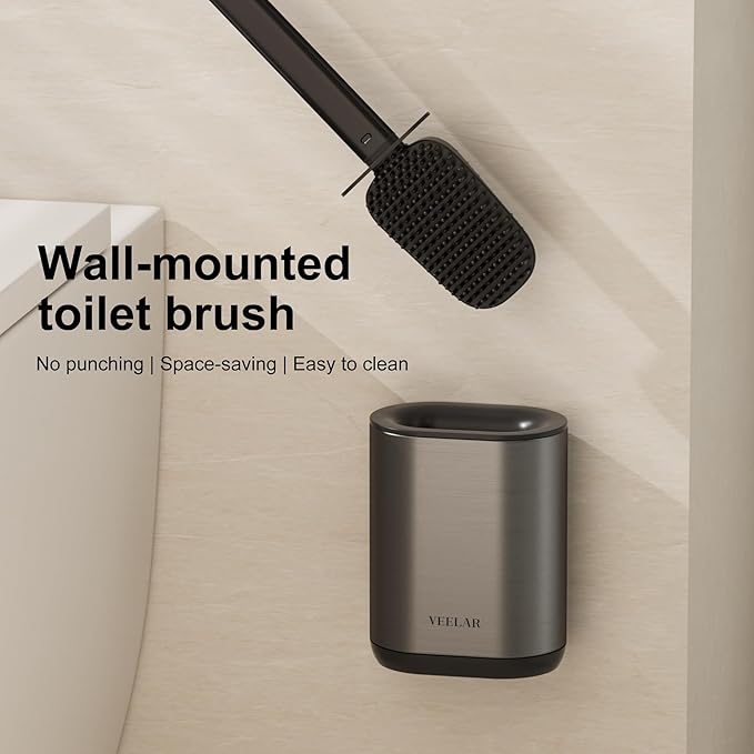 Toilet Brush and Holder Set - Wall Mounted Bathroom Scrub Brush Toilet Bowl Brush and Plunger Set for Bathroom Cleaner (Grey)