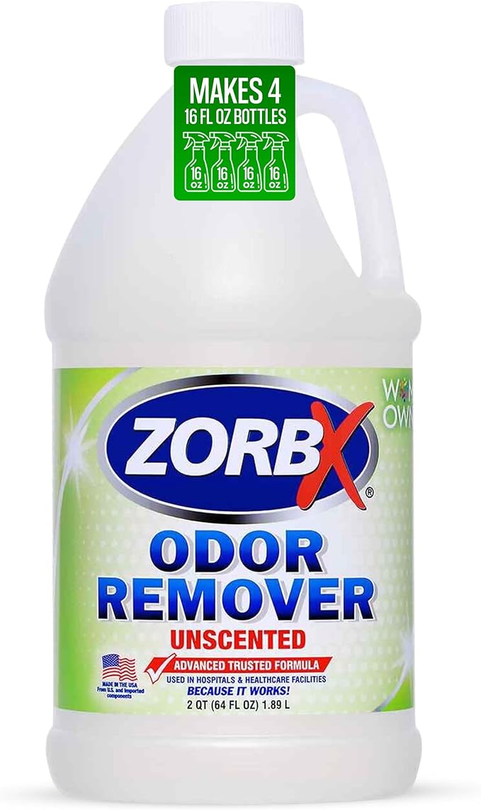 ZORBX Unscented Odor Eliminator for Strong Odor 64 oz - Used in Hospitals &amp Healthcare Facilities - Advanced Trusted Formula Fast-Acting Odor Remover Spray for Dog Cat House &amp Carpet