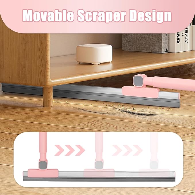 Heavy-Duty 20 Floor Squeegee &amp Silicone Broom for ConcreteTile Garage Windows Commercial Squeegee Broom with Long Handle Pet Hair Dust &amp Liquid Remover for Floors/Rugs(Pink)