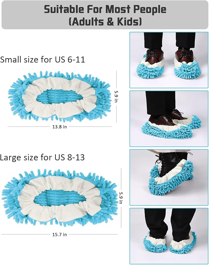 8 Pcs Mop Slippers Socks Floor CleaningMicrofiber Shoe Covers dust Washable Reusable for Woman Man House Kitchen (Blue)